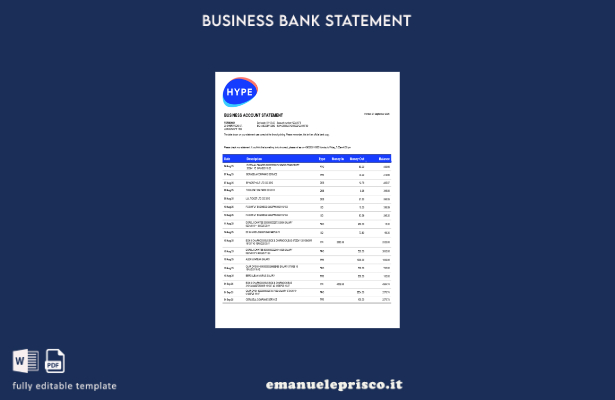 stile verificato HYPE SPA società bancaria verifica estratto conto Modello Word 